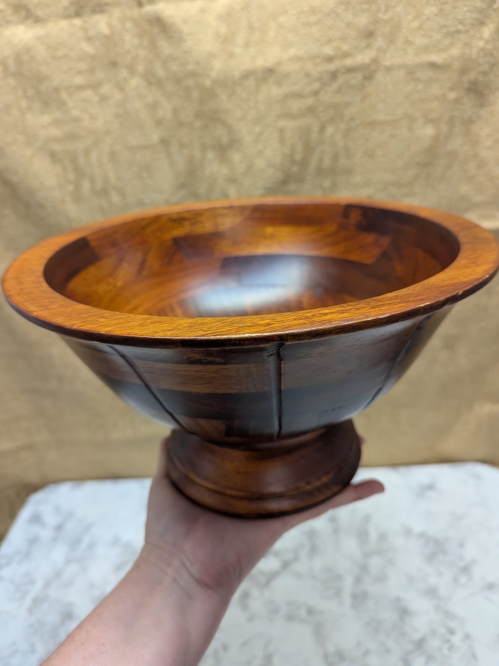 Handcrafted Wooden Serving Bowl in Warm Brown